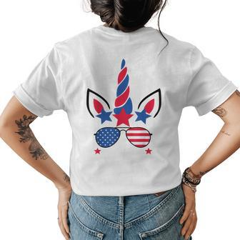 4Th Of July Unicorn American Flag Patriotic Gift Womens Back Print T-shirt | Mazezy