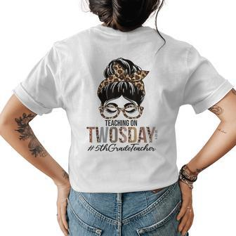 5Th Grade Teacher Messy Bun Teaching On Twosday 22222 Womens Back Print T-shirt | Mazezy