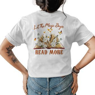Aesthetic Read More Daisy Flowers Library Bookworm Butterfly Womens Back Print T-shirt | Mazezy