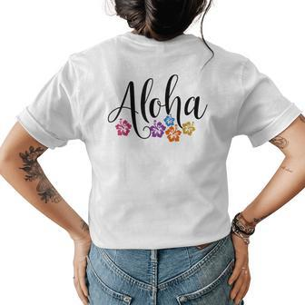 Aloha Hawaiian Hibiscus Flower Surfer Maui Kauai Hawaii Womens Back Print T-shirt - Seseable
