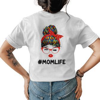 Autism Momlife Messy Bun Sunglasses Bandana Mother Day Womens Back Print T-shirt | Mazezy