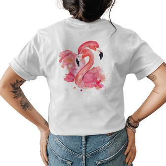 Awesome Pink Flamingo Loving Couple Nice Watercolor Painting Womens Back Print T-shirt | Mazezy