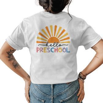Back To School Hello Preschool For Kids Teacher Women Gifts For Teacher Funny Gifts Womens Back Print T-shirt | Mazezy