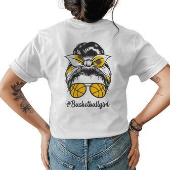 Basketball Girl Messy Bun Sunflower Yellow Sunglasses Womens Back Print T-shirt | Mazezy