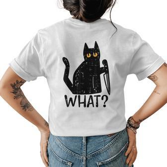 Black Cat What Knife Funny Murderous Halloween Pet Men Women Womens Back Print T-shirt - Seseable