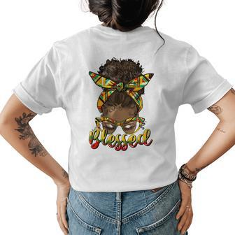 Black History Blessed Afro Black Women Messy Bun Junenth Womens Back Print T-shirt | Mazezy