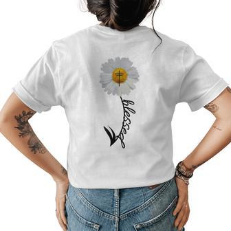 Blessed Cross Bible Christian Religious Daisy Trendy Gift Womens Back Print T-shirt | Mazezy