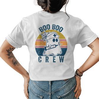 Boo Boo Crew Nurse Retro Vintage Halloween Nurses Rn Ghost Halloween Funny Gifts Womens Back Print T-shirt | Mazezy