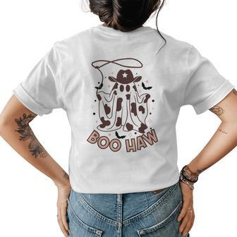 Boo Haw Cowboy Ghost Retro Country Halloween Vintage Cowgirl Womens Back Print T-shirt | Mazezy