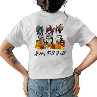 Boston Terrier Paw Lover Fall Y'all Halloween Halloween Womens T-shirt Back Print | Mazezy