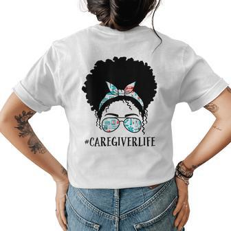 Caregiver Black Afro Messy Bun Crew African American Women Womens Back Print T-shirt | Mazezy DE