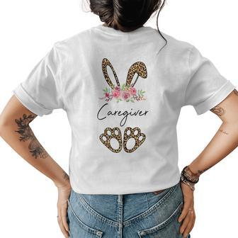 Caregiver Bunny Leopard Flowers Cute Easter Gifts Gift For Womens Womens Back Print T-shirt | Mazezy DE