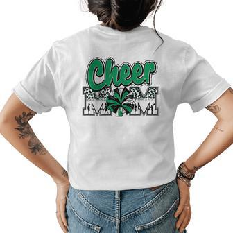 Cheer Mom Green Black White Leopard Letters Cheer Pom Poms Womens Back Print T-shirt - Seseable
