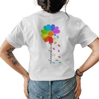 Choose Kind Autism Awareness Daisy Flower Costume Puzzle Womens Back Print T-shirt | Mazezy
