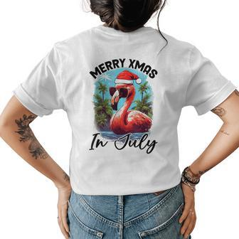 Christmas In July For Women Pink Flamingo Summer Vacation Flamingo Funny Gifts Womens Back Print T-shirt | Mazezy