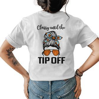 Classy Until The Tip Off_ Messy Bun Hair Basketball Womens Back Print T-shirt | Mazezy