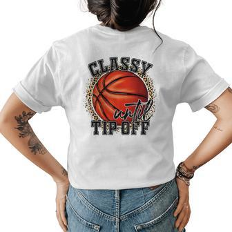 Classy Until Tip Off Funny Basketball Mom Leopard Women Kids Gifts For Mom Funny Gifts Womens Back Print T-shirt | Mazezy UK