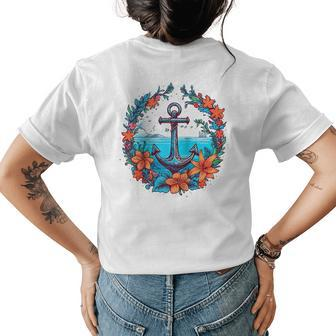Colorful Flowers Pattern Floral Nautical Sailing Boat Anchor Womens Back Print T-shirt | Mazezy