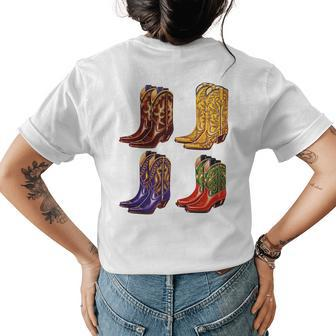 Cowboy Boots Colorful Cowgirl Western Country Rodeo Vintage Womens Back Print T-shirt | Mazezy