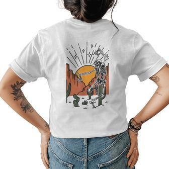 Cowgirl Cowboy Skeleton Dancing Western Cactus Cactus Womens T-shirt Back Print | Mazezy