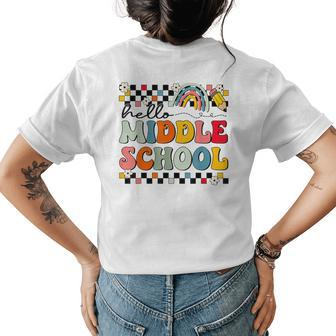 Cute Hello Middle School Groovy First Day Of Middle School Womens Back Print T-shirt - Thegiftio UK