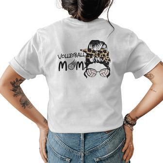 Cute Mothers Day Volleyball Mom Leopard Print Messy Bun Womens Back Print T-shirt | Mazezy