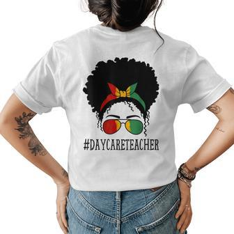 Daycare Teacher African Women Messy Bun Black History Month Womens Back Print T-shirt | Mazezy