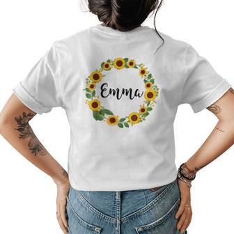 Emma Sunflower Wreath Flowers Floral Personalized Name Gift Womens Back Print T-shirt | Mazezy