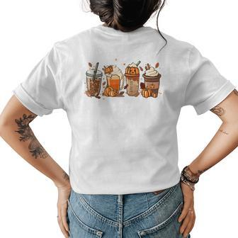Fall Coffee Pumpkin Latte Drinks Cute Pumpkin Spice For Coffee Lovers Womens T-shirt Back Print | Mazezy