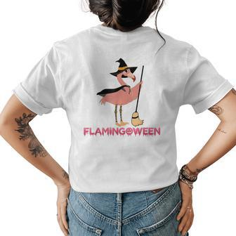 Flamingoween Funny Flamingoween Witch Halloween Womens Back Print T-shirt | Mazezy