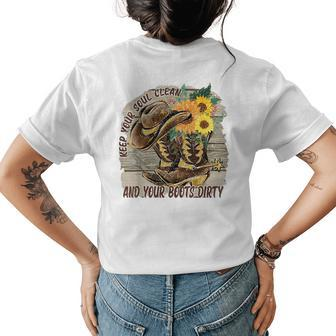 Floral Cowboy Boots Keep Your Soul Clean Boots Dirty Western Womens Back Print T-shirt - Seseable