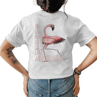 Floss Like A Boss Pink Dancing Flamingo Flossing Womens Back Print T-shirt | Mazezy