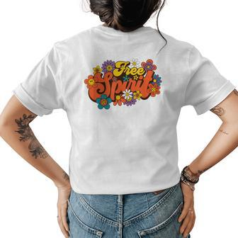 Free A Spirit Retro Groovy Style Summer Vibes Peace Love Womens Back Print T-shirt | Mazezy