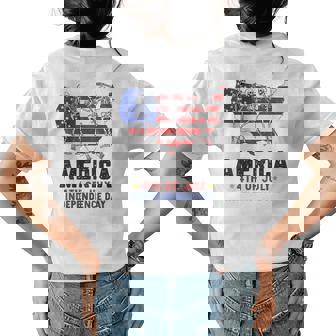 Funny America Dancing Skeletons & Usa Flag Independence Day Dancing Funny Gifts Womens Back Print T-shirt | Mazezy