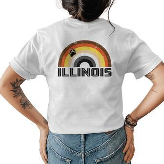 Gay Bear Illinois Rainbow Pride Vintage Distressed Womens Back Print T-shirt | Mazezy