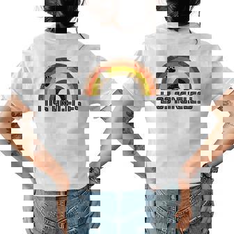 Gay Bear Los Angeles Rainbow Pride Vintage Distressed Womens Back Print T-shirt | Mazezy