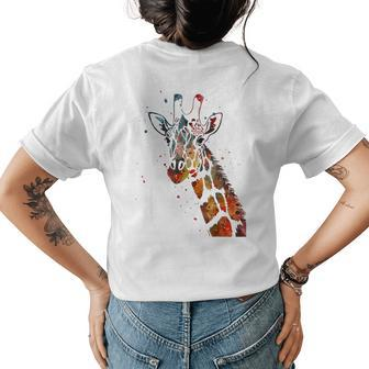 Giraffe Watercolor Design Funny For Giraffe Lovers Womens Back Print T-shirt - Seseable