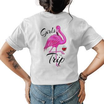Girls Trip Vacation Bachelorette Flamingo Red Wine Women Womens Back Print T-shirt | Mazezy