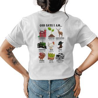 God Says I Am…Funny Farm Animal Christian Believer Western Womens Back Print T-shirt | Mazezy
