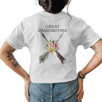 Great Grandmother Boho Feather Arrows Floral Graphics Womens Back Print T-shirt | Mazezy UK
