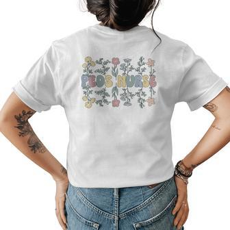 Groovy Peds Nurse Flowers Pediatric Nursing Womens Back Print T-shirt - Seseable