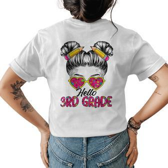 Hello 3Rd Third Grade Messy Bun Hair Back To School Girls Womens Back Print T-shirt - Monsterry DE