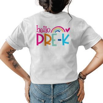 Hello Prek First Day Of Preschool Team Teacher Kids School Gifts For Teacher Funny Gifts Womens Back Print T-shirt | Mazezy