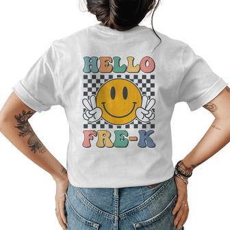 Hello Prek Teachers Kids Smile Team Pre K Back To School Womens Back Print T-shirt | Mazezy