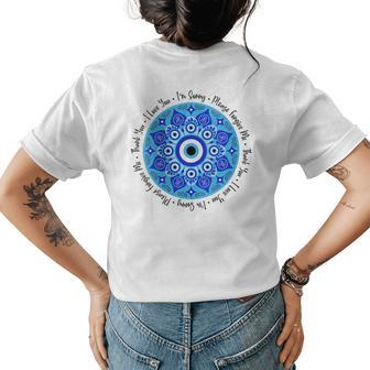 Hooponopono Prayer Mandala Featuring Evil Eye Protection Womens Back Print T-shirt | Mazezy