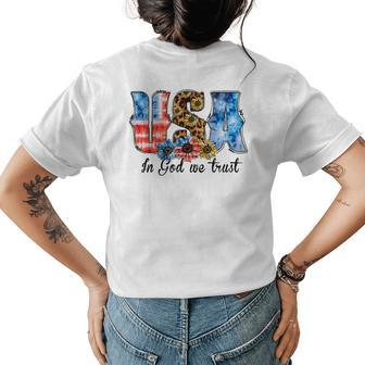 In God We Trust Usa Flag Tye Dye Leopard Sunflower Womens Back Print T-shirt | Mazezy