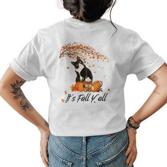 It's Fall Y'all Cute Black Cat Lovers Thanksgiving Halloween Halloween Womens T-shirt Back Print | Mazezy