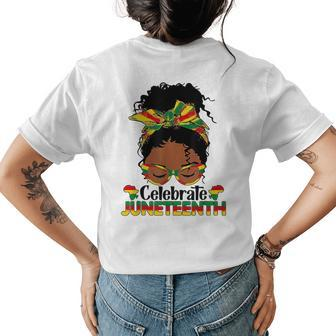 Junenth Celebrate 1865 Messy Bun Glasses Black Women Womens Back Print T-shirt | Mazezy