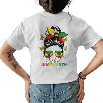 Junenth Celebrate Messy Bun Glasses Black Women Womens Back Print T-shirt - Seseable