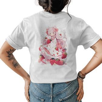 Kawaii Strawberry Girl Womens Back Print T-shirt | Mazezy